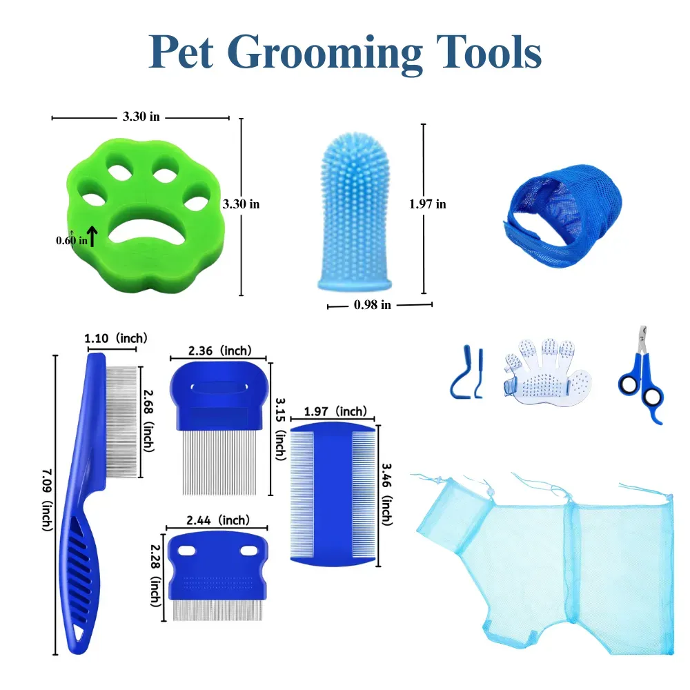 Deep Cleaning Cat Grooming Kit with Flea Combs Sticky Rollers and Gloves