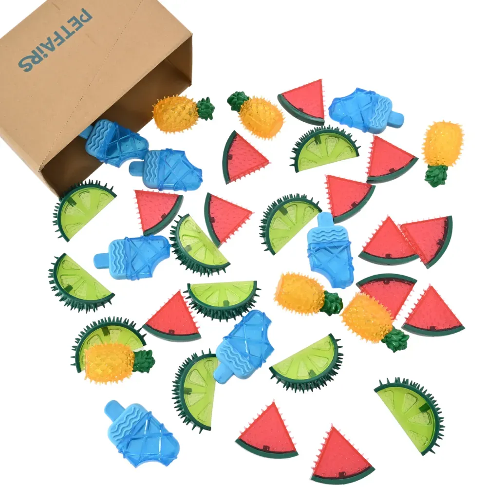 summer fruit mix sample box dog chew toy squeak