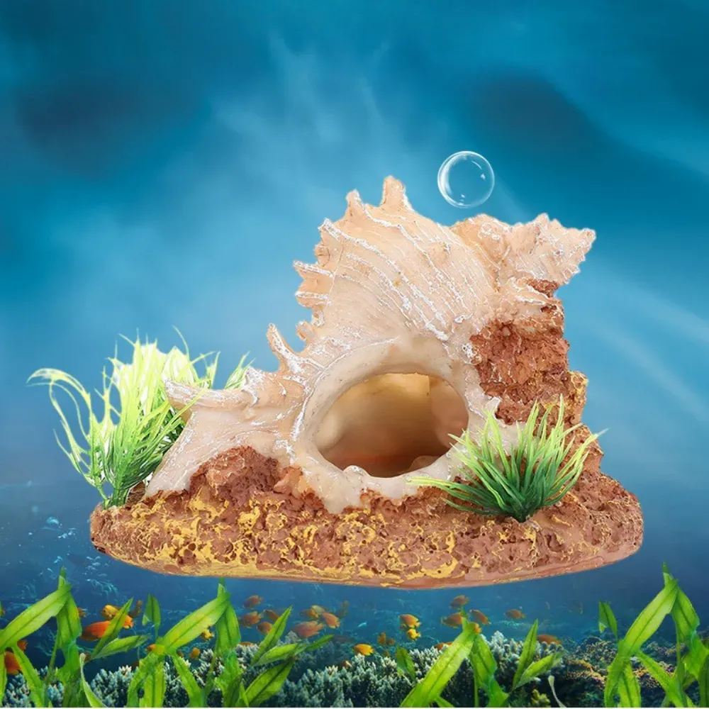 Decorative resin conch shell for fish tank setups (1) Hand-painted conch shell aquarium ornament