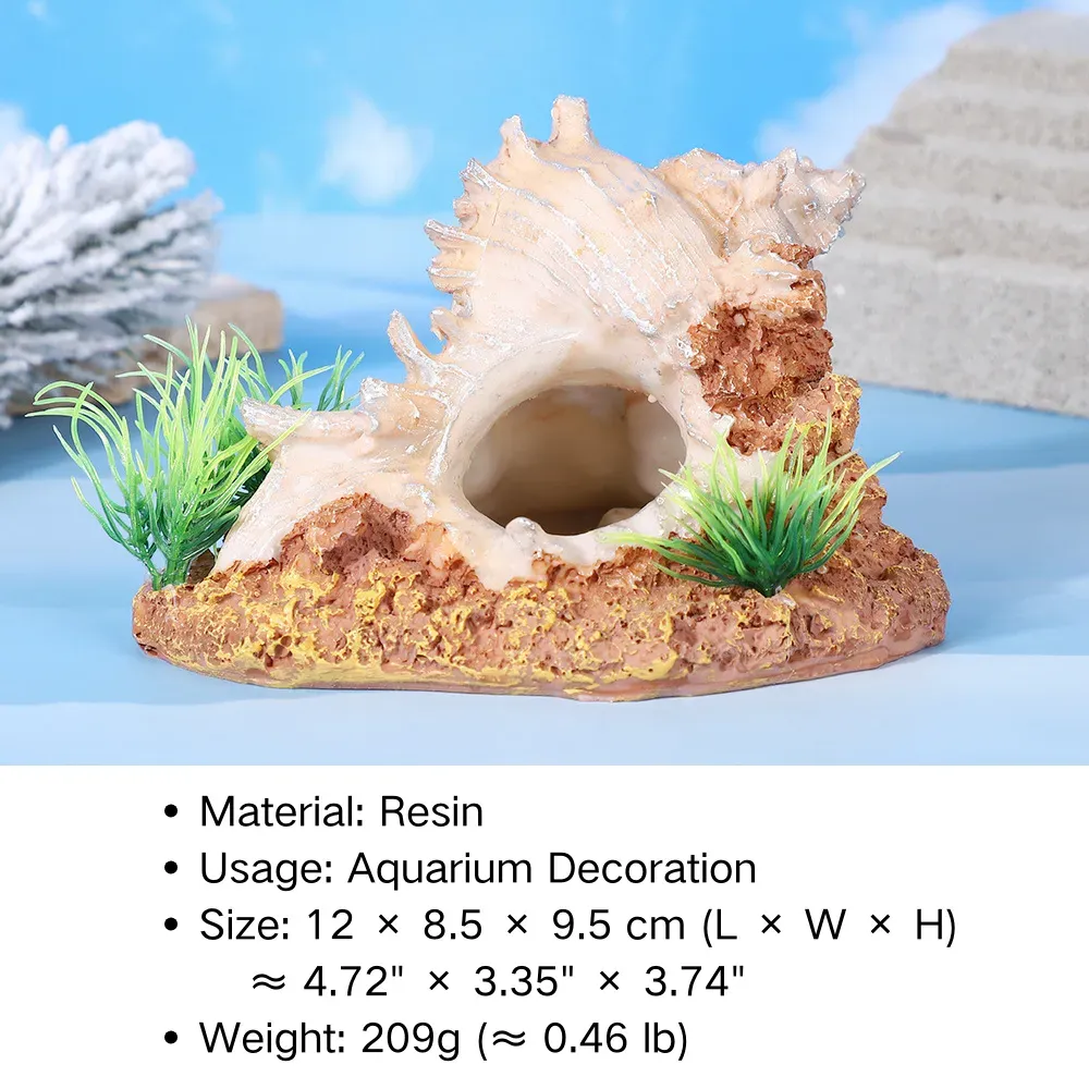 Decorative resin conch shell for fish tank setups (2) Fish tank decoration suitable for fresh or saltwater