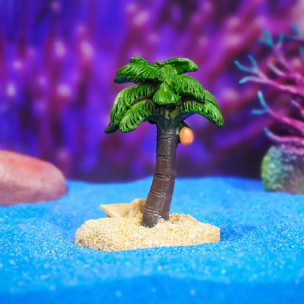 Resin coconut tree decor for aquarium landscaping (3) Fish tank bottom ornament with beach vibes