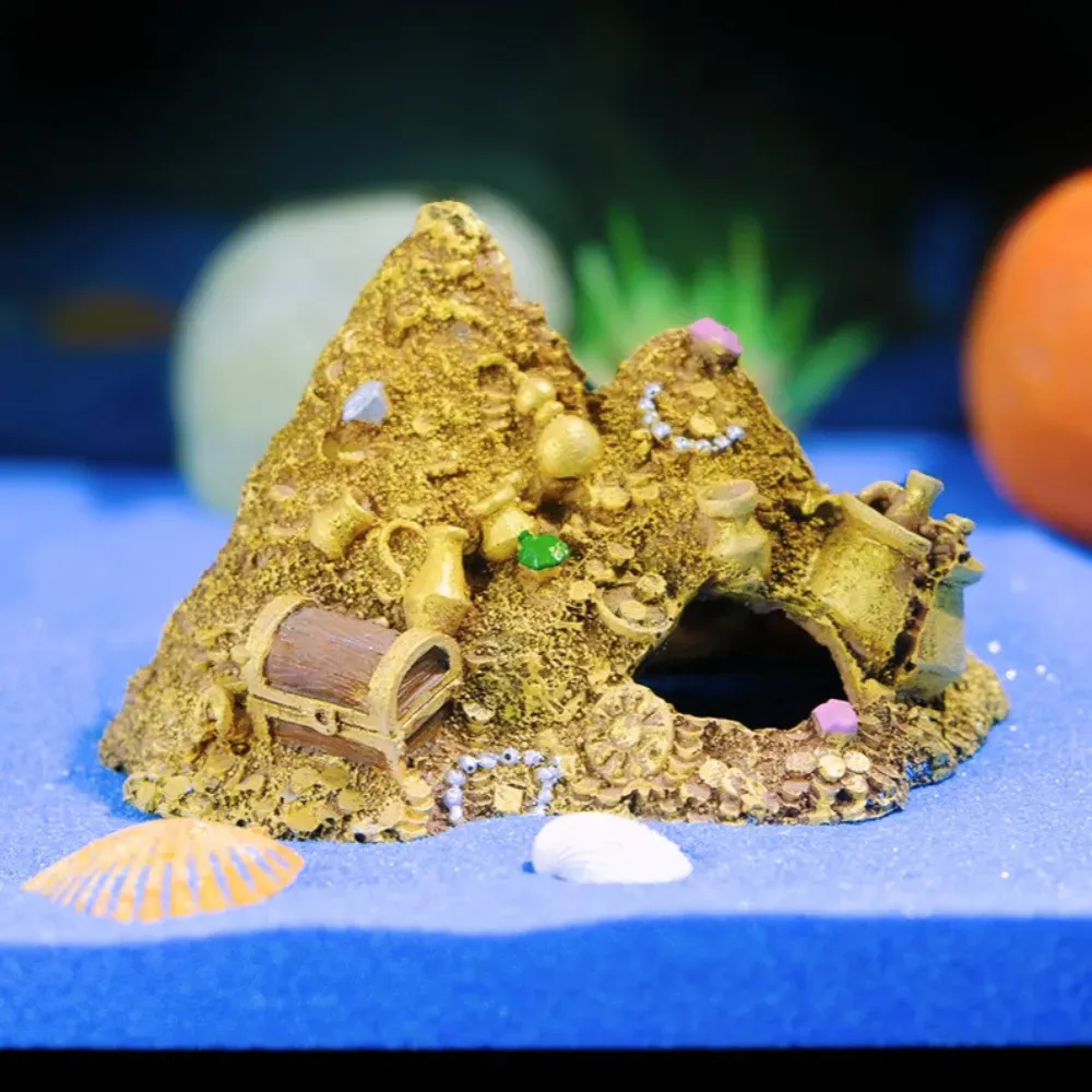 Aquarium resin treasure cave with cartoon style design