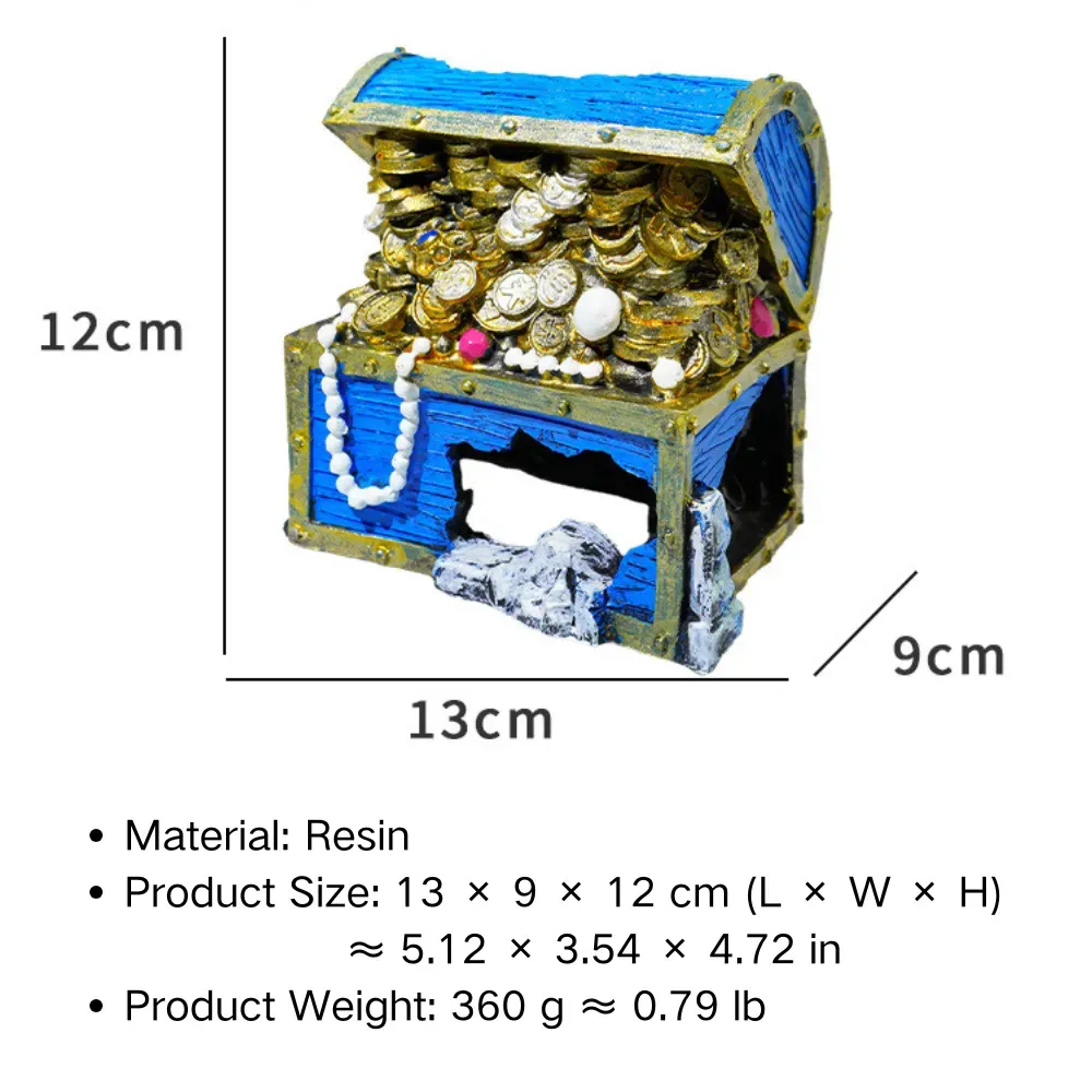 Aquascape ornament with diver and coral treasure chest