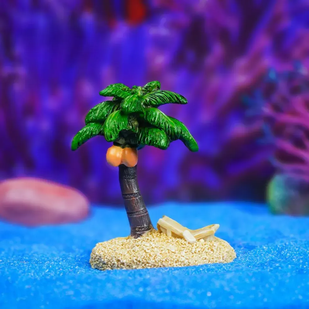 Resin coconut tree decor for aquarium landscaping (1) Mini tropical island decor for freshwater tanks