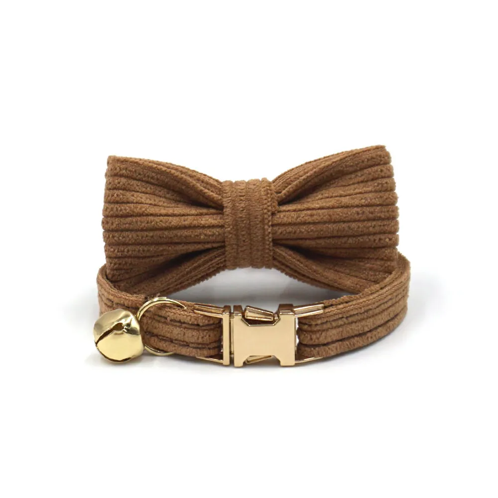 Cute Velvet Bow Pet Collar with Gold-plated Buckle brown Cute Velvet Bow Pet Collar with Gold-plated Buckle