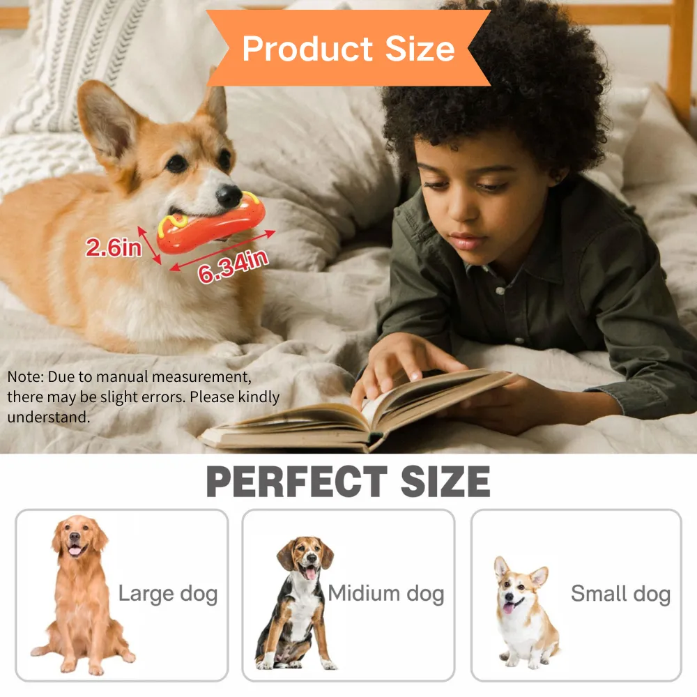 Hotdog Shaped Squeaky Dog Chew Toy