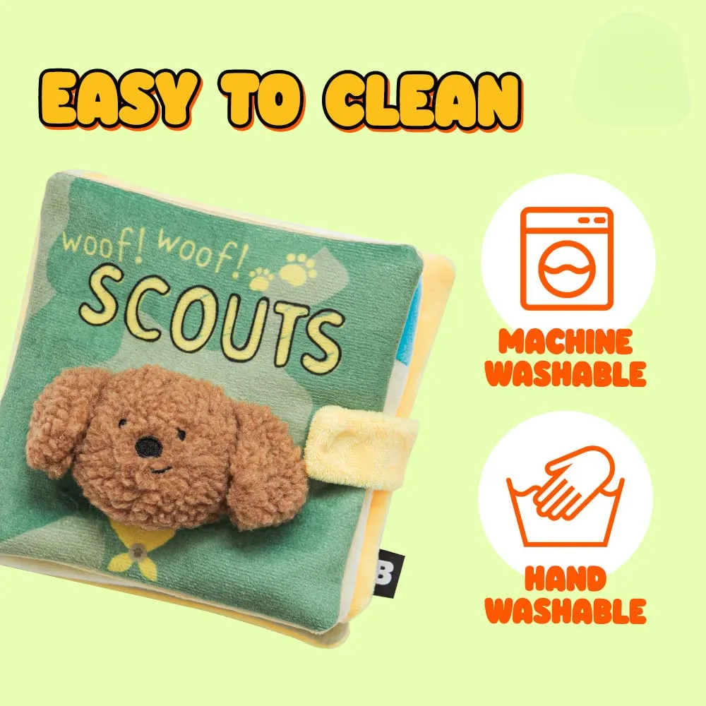 Green Book Shaped Interactive Dog Plush Toy for Treat Dispensing washable Green Book Shaped Interactive Dog Plush Toy for Treat Dispensing