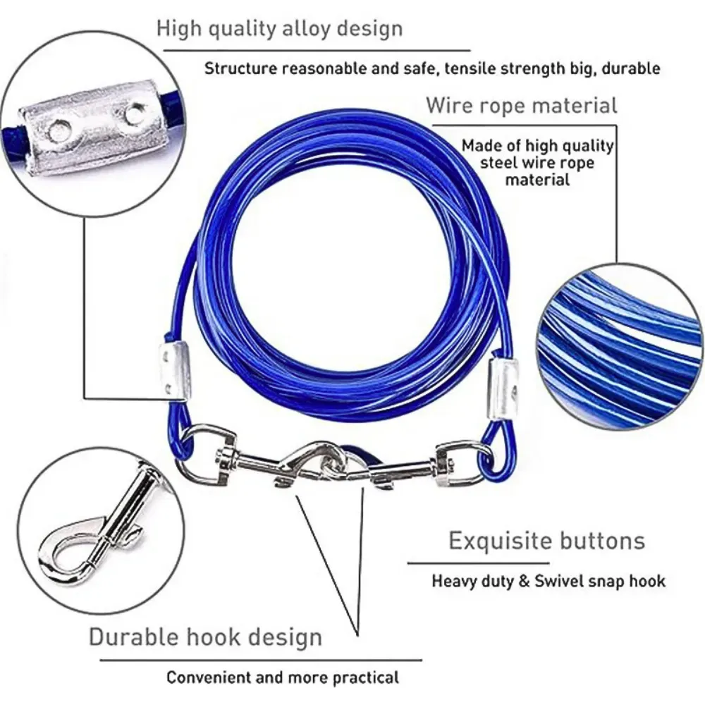 PVC coated dog cable Heavy Duty Steel Wire Dog Tie Out Leash with Dual Head Design