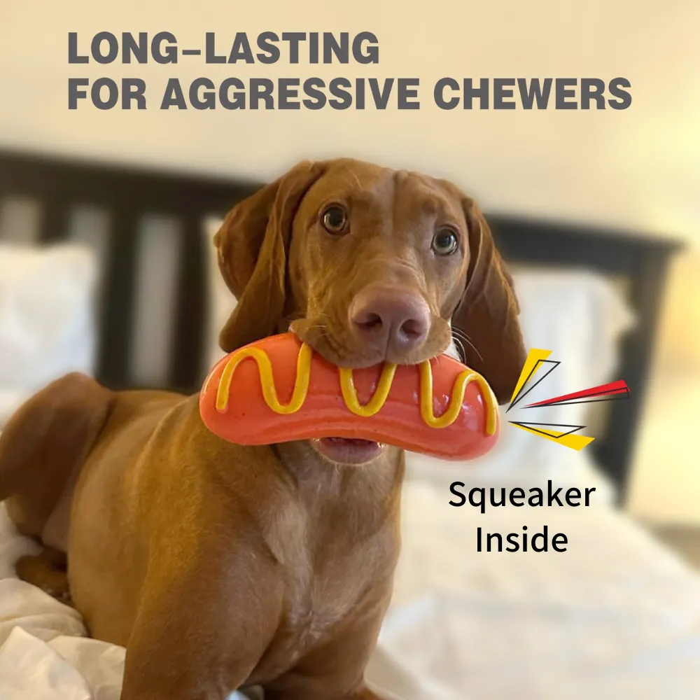 Hotdog Shaped Squeaky Dog Chew Toy