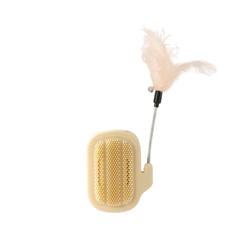 1PC Cactus Style Cat Self Groomer Brush with Feather Toy beige 1PC Cactus Style Cat Self Groomer Brush with Feather Toy