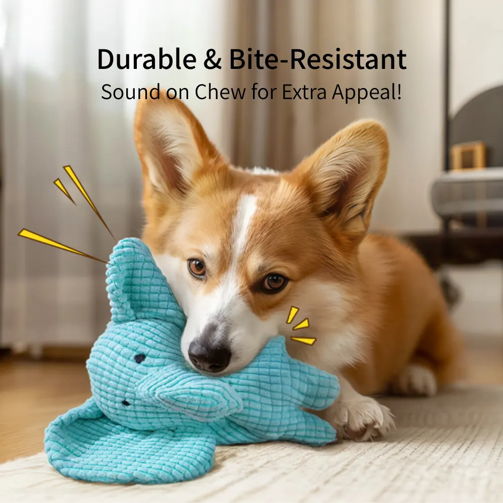 Interactive Blue Elephant Shaped Dog Plush Toy