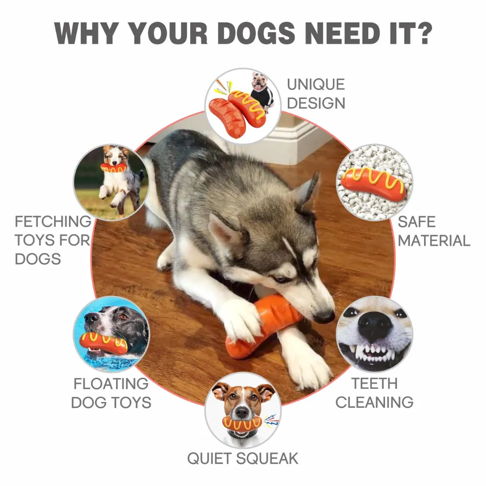 Hotdog Shaped Squeaky Dog Chew Toy