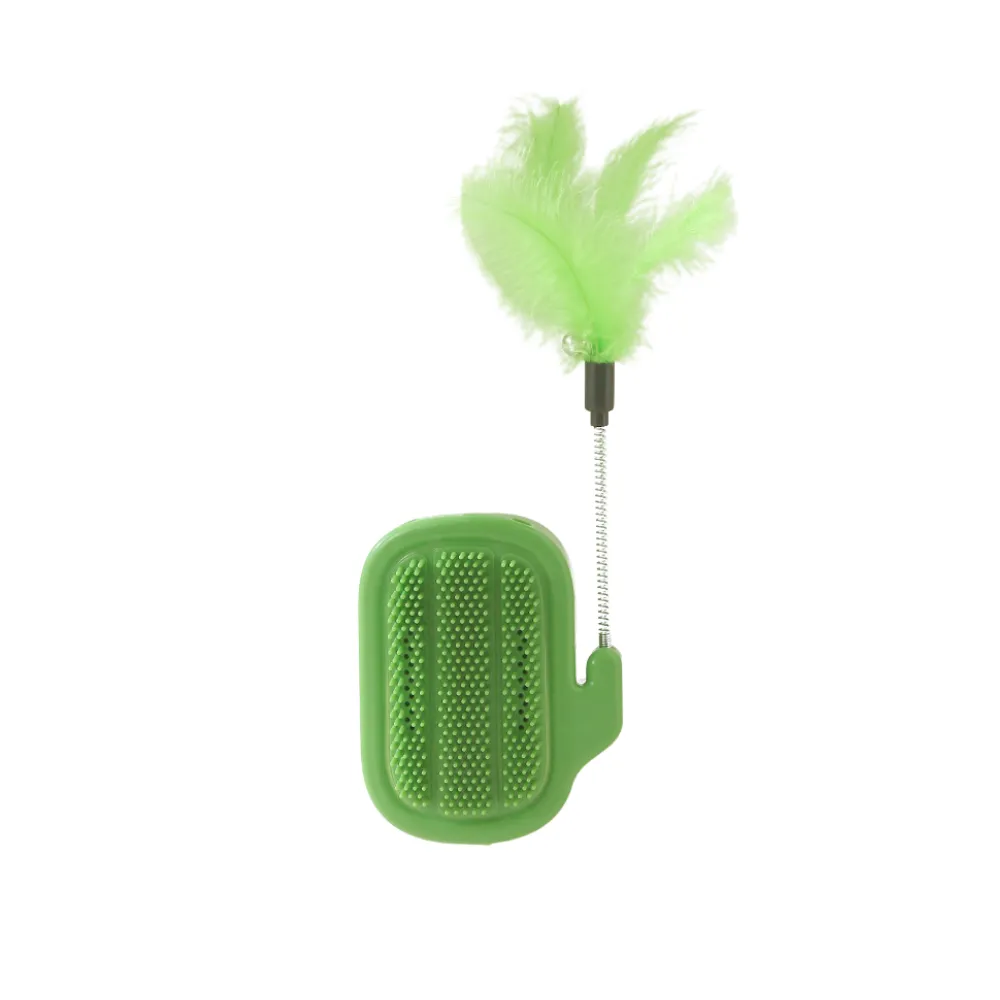 1PC Cactus Style Cat Self Groomer Brush with Feather Toy green 1PC Cactus Style Cat Self Groomer Brush with Feather Toy