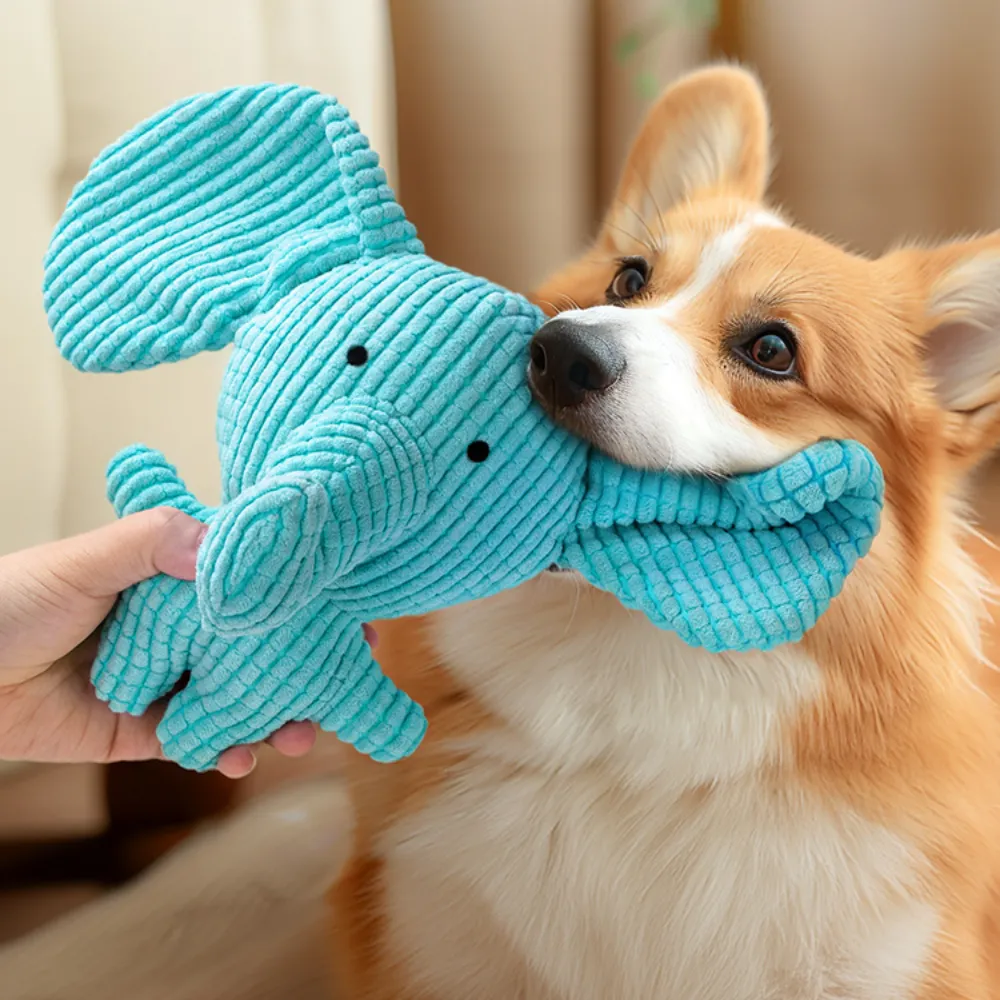 Interactive Blue Elephant Shaped Dog Plush Toy