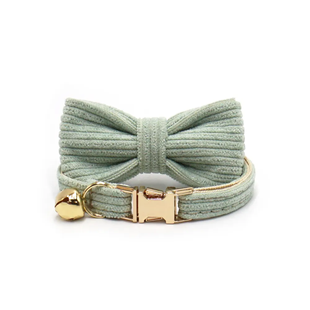 Cute Velvet Bow Pet Collar with Gold-plated Buckle mint green Cute Velvet Bow Pet Collar with Gold-plated Buckle