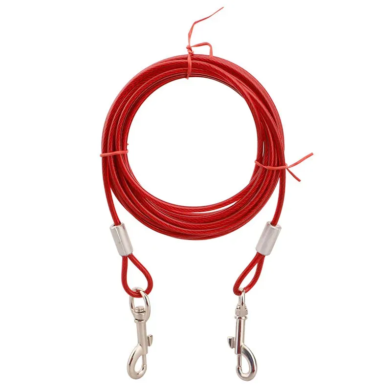 secure dog stake leash Heavy Duty Steel Wire Dog Tie Out Leash with Dual Head Design