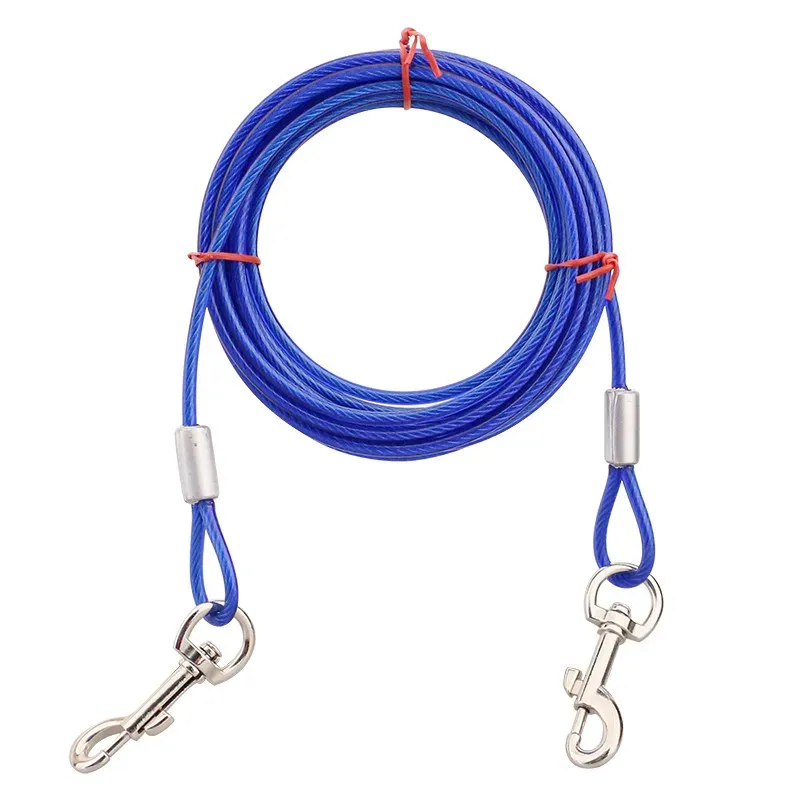 double dog tether rope Heavy Duty Steel Wire Dog Tie Out Leash with Dual Head Design