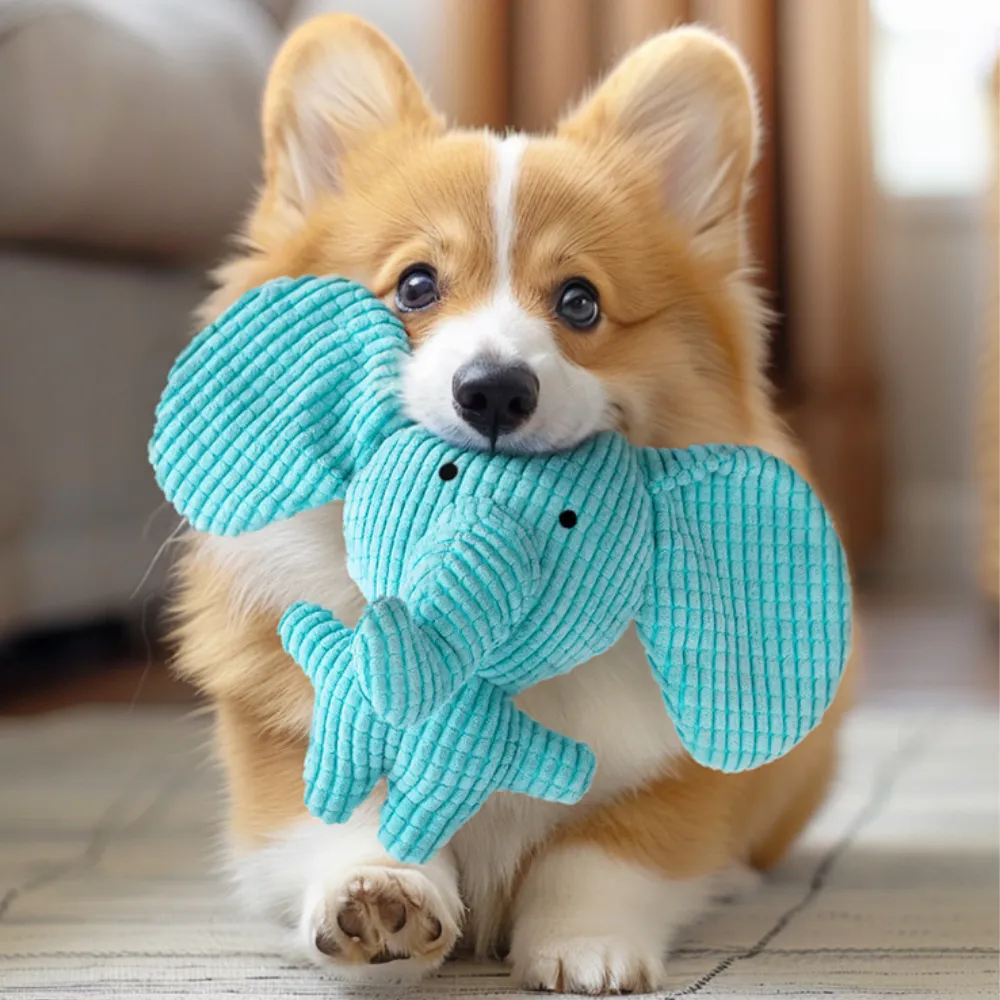 Interactive Blue Elephant Shaped Dog Plush Toy