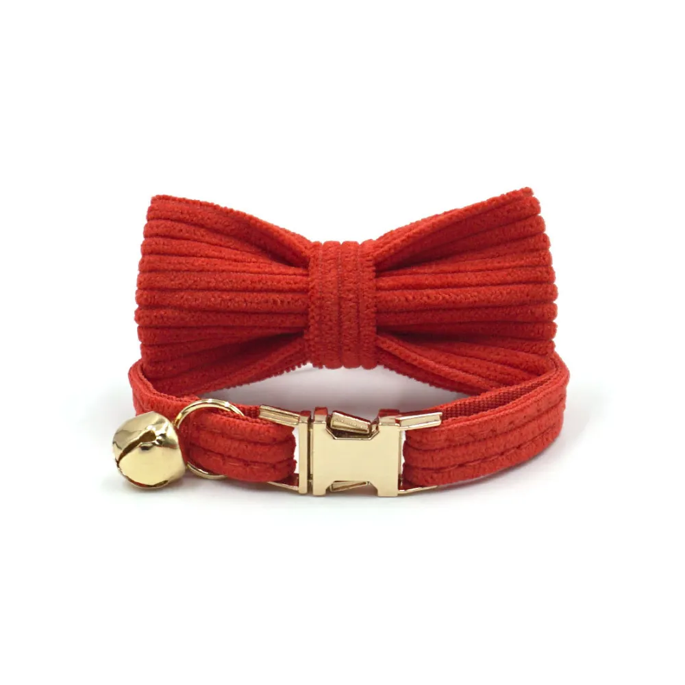 Cute Velvet Bow Pet Collar with Gold-plated Buckle red Cute Velvet Bow Pet Collar with Gold-plated Buckle