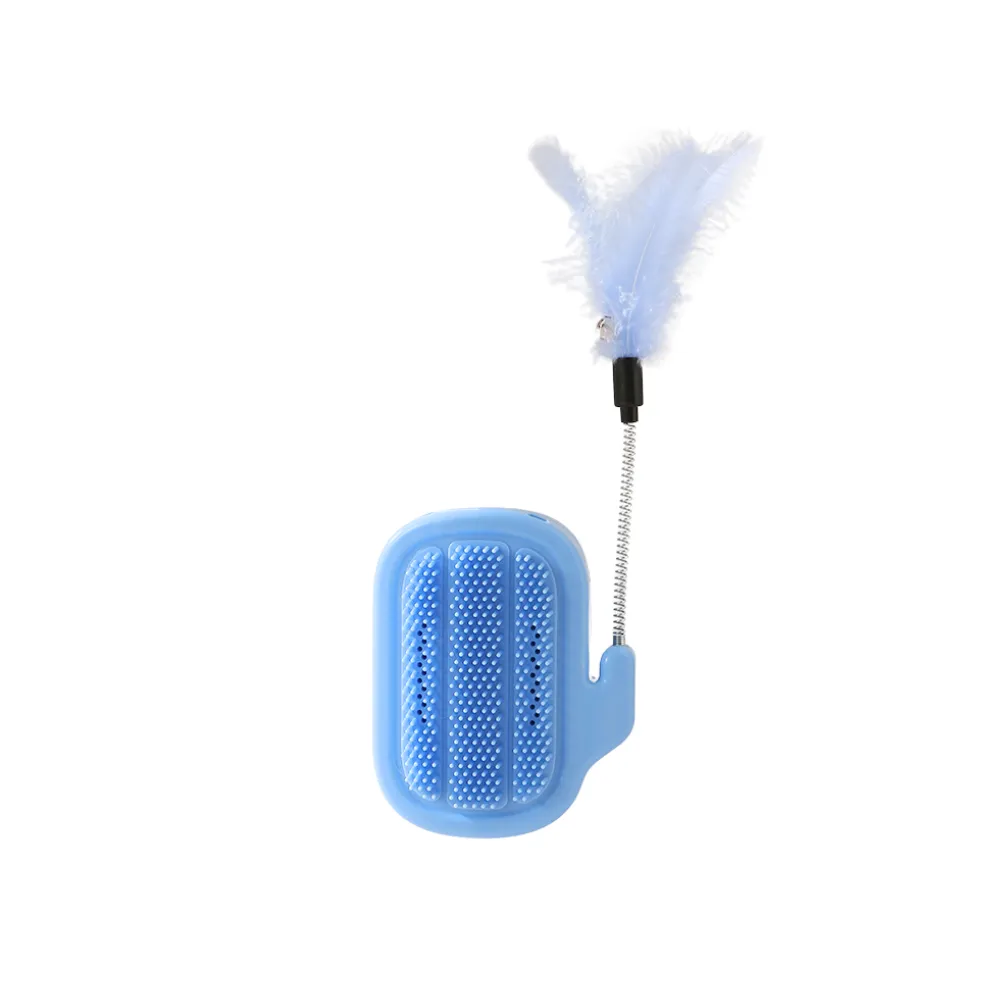 1PC Cactus Style Cat Self Groomer Brush with Feather Toy blue 1PC Cactus Style Cat Self Groomer Brush with Feather Toy