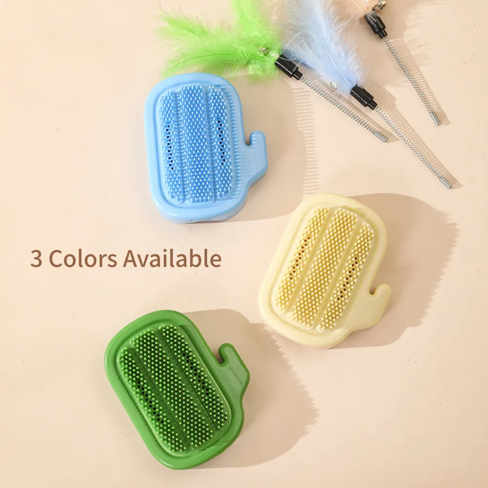 1PC Cactus Style Cat Self Groomer Brush with Feather Toy multi colors 1PC Cactus Style Cat Self Groomer Brush with Feather Toy
