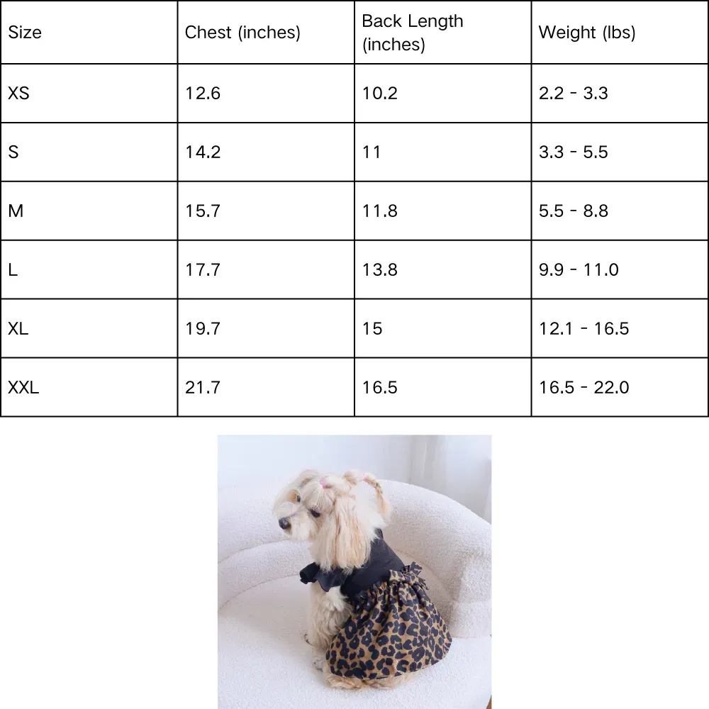 "Leopard print adds an edgy, fashionable element to this sleeveless dress, perfect for stylish dogs and cats."