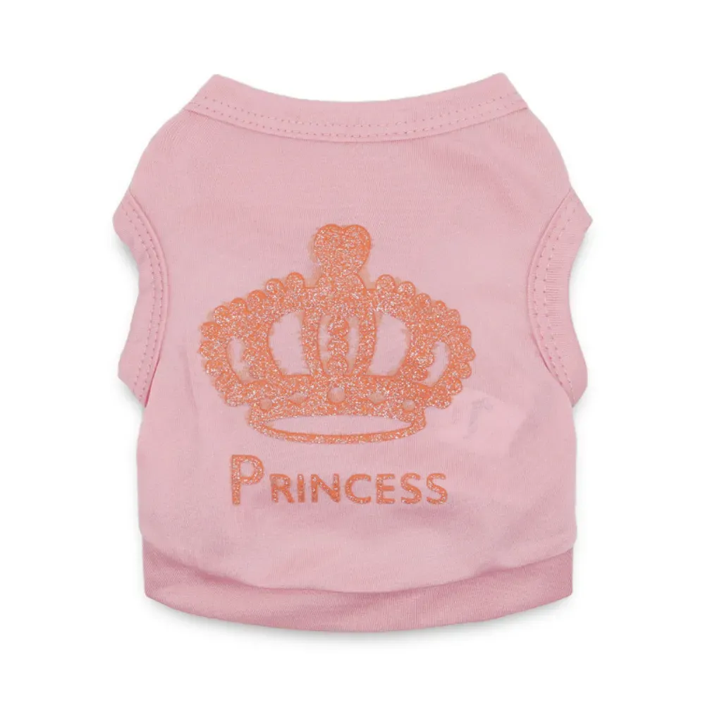"Stylish crown glitter design adds a touch of elegance to this summer pet vest, ideal for fashion-conscious pet owners."