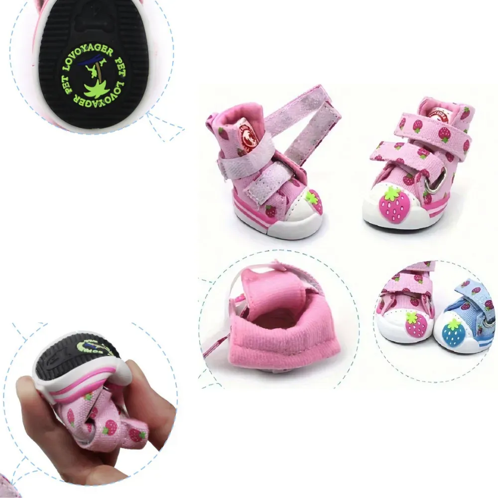 "Winter dog shoes with secure fit and weatherproof material for small dogs."