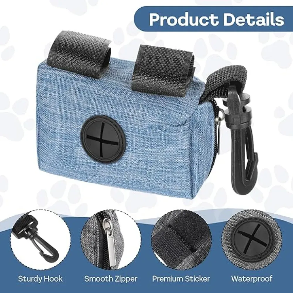 "Universal fit dog poop bag carrier compatible with standard rolls for cats and dogs."