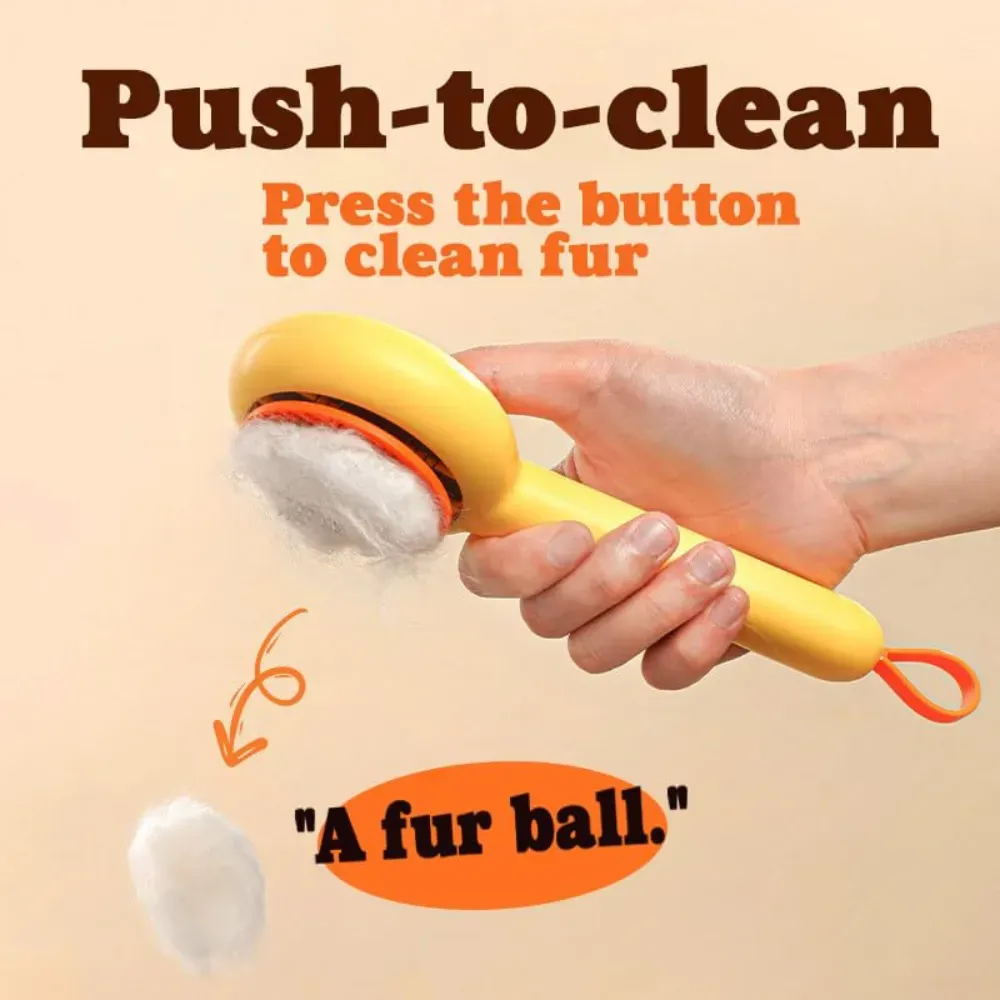 "Easy-to-use self-cleaning pet brush – ensures a gentle, tangle-free brushing experience for all fur types."