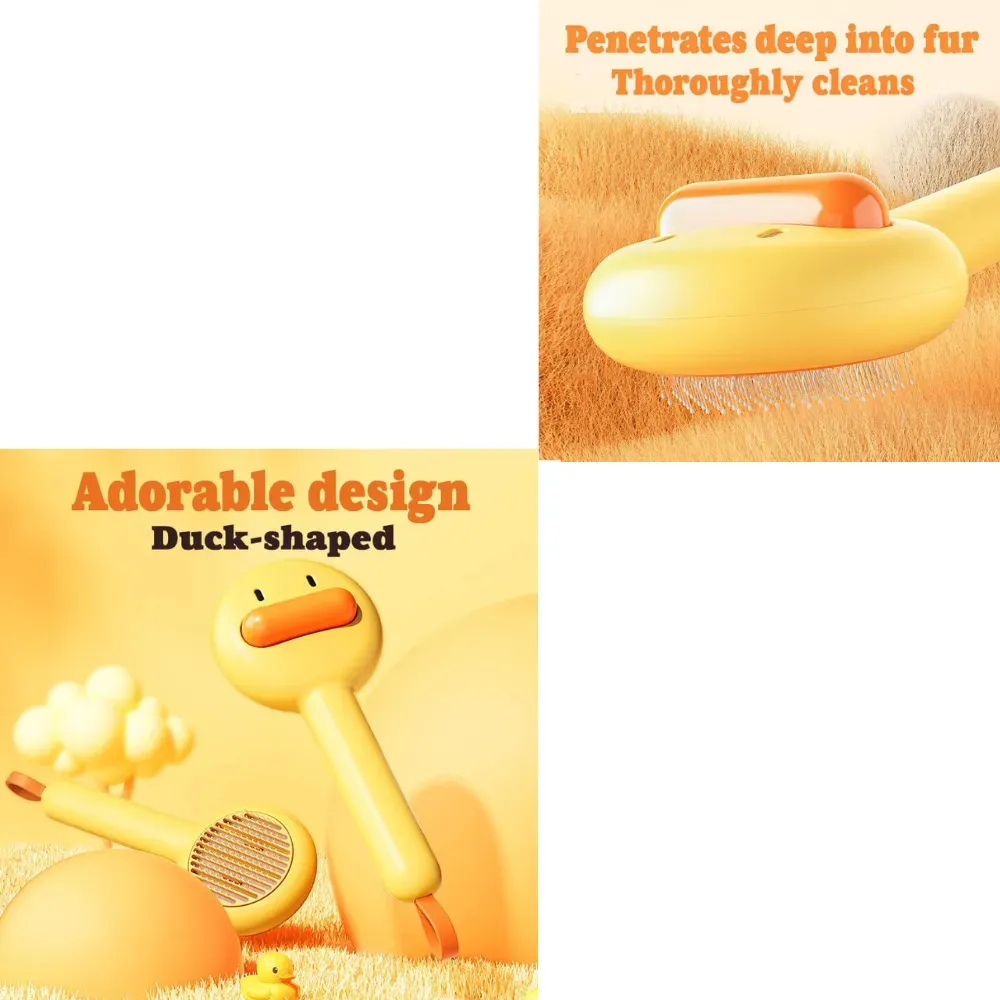 "Cute duck-shaped grooming brush – ideal for long and short coats, suitable for both cats and dogs."