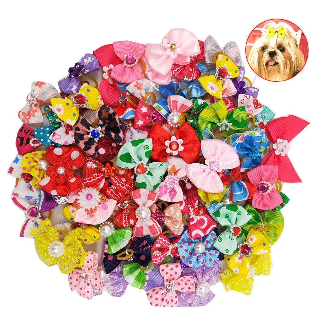 Trendy Pet Hair Ties – Bowknot and Pearl Style for Cats & Dogs_pic Trendy Pet Hair Ties