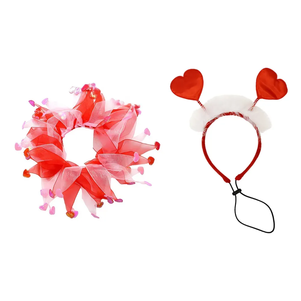 Valentine Day Pet Decoration Set Dog Neckband Headband Party Accessories