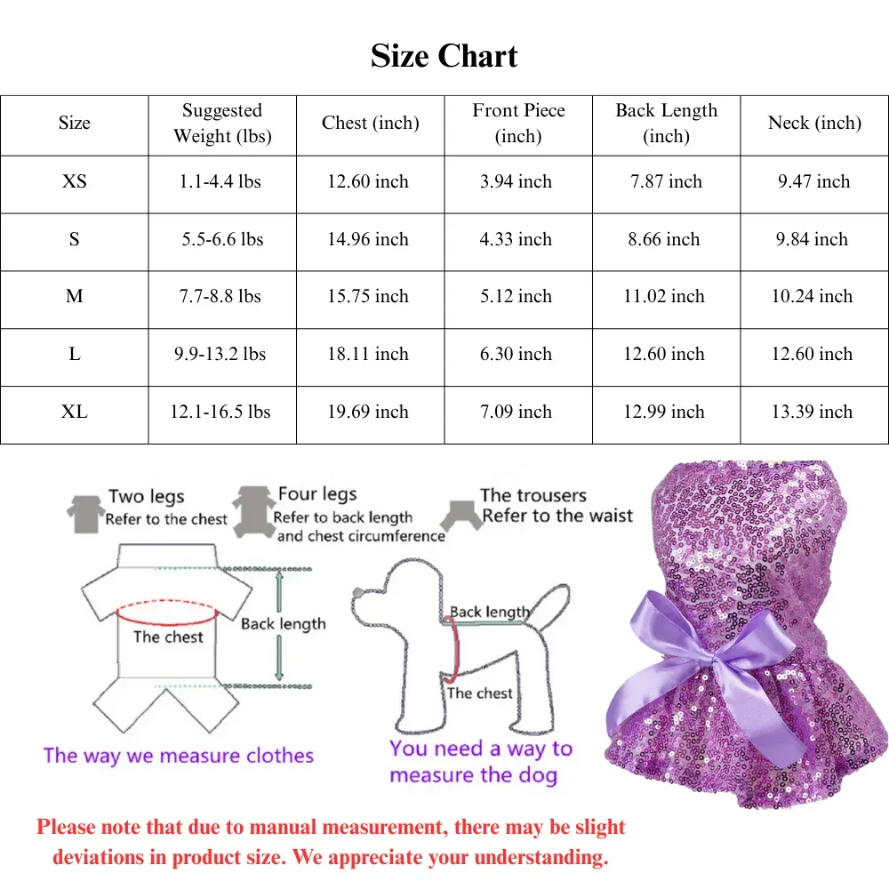 Purple Color Sequin Dog and Cat Dress Wedding Gown