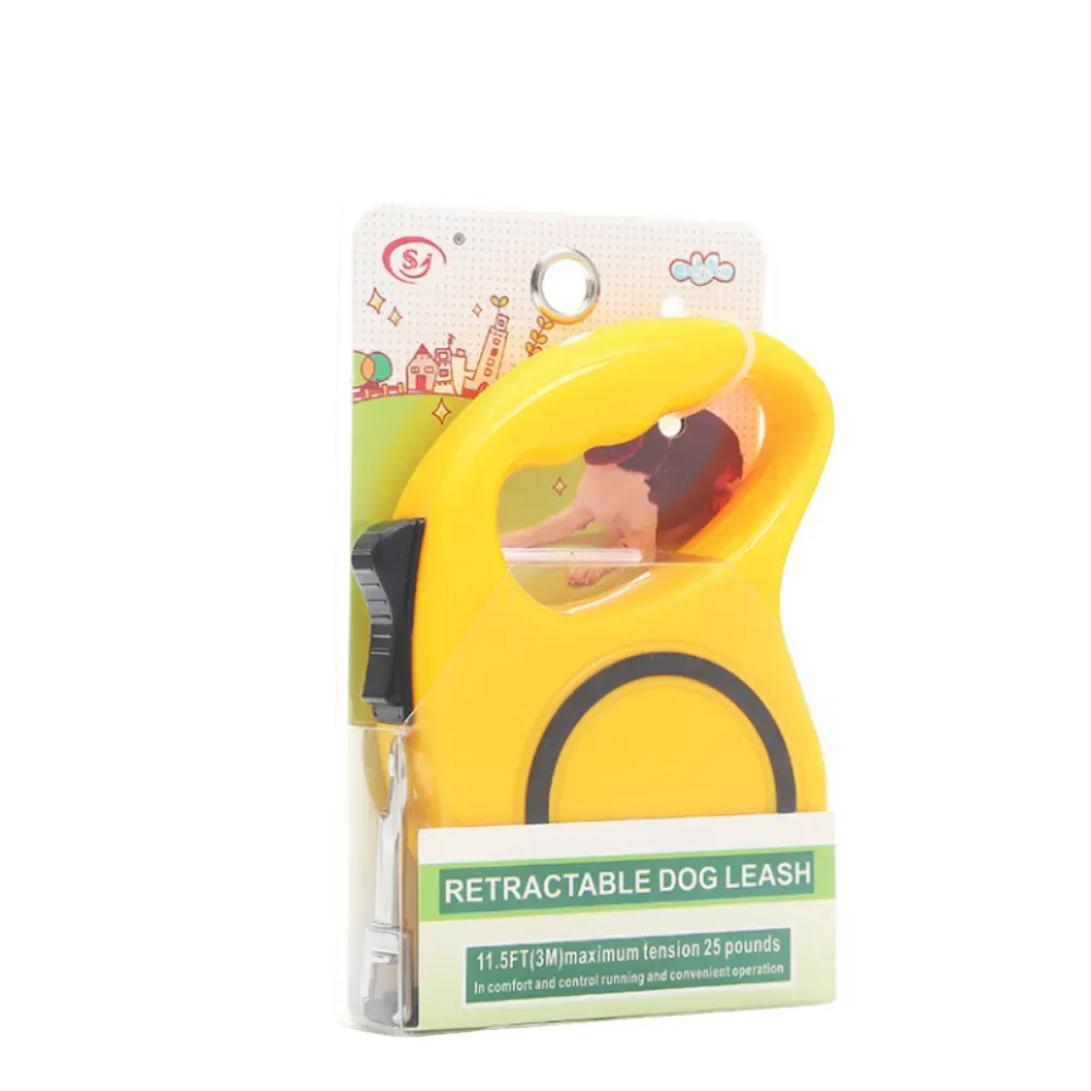 Retractable pet leash with ABS anti-slip handle and one-button control system for easy dog walking.