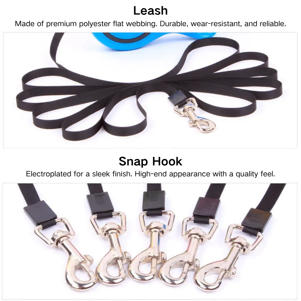Automatic dog leash with wear-resistant nylon rope for long-lasting performance and safety.