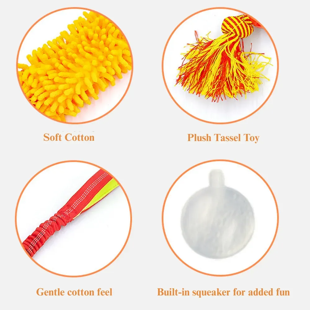 Interactive Dog Tug Toy with Treat Dispensing Ball and Plush Mop Section