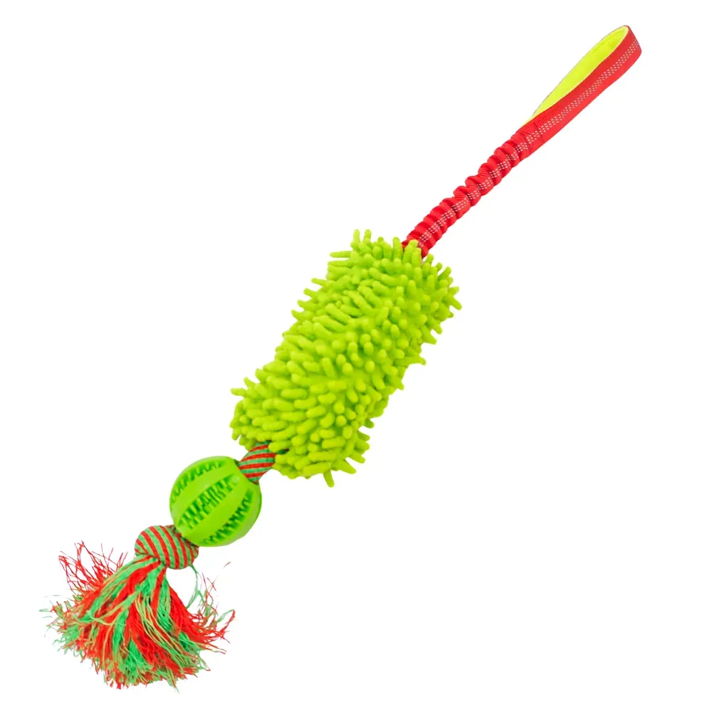 Interactive Dog Tug Toy with Treat Dispensing Ball and Plush Mop Section