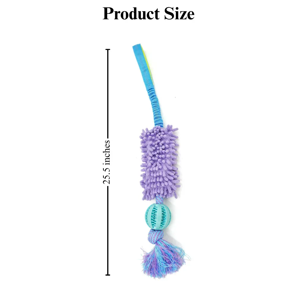 Interactive Dog Tug Toy with Treat Dispensing Ball and Plush Mop Section