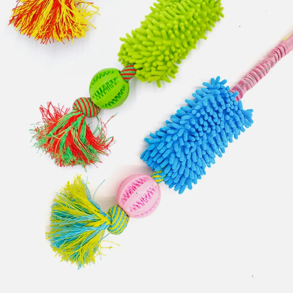 Interactive Dog Tug Toy with Treat Dispensing Ball and Plush Mop Section
