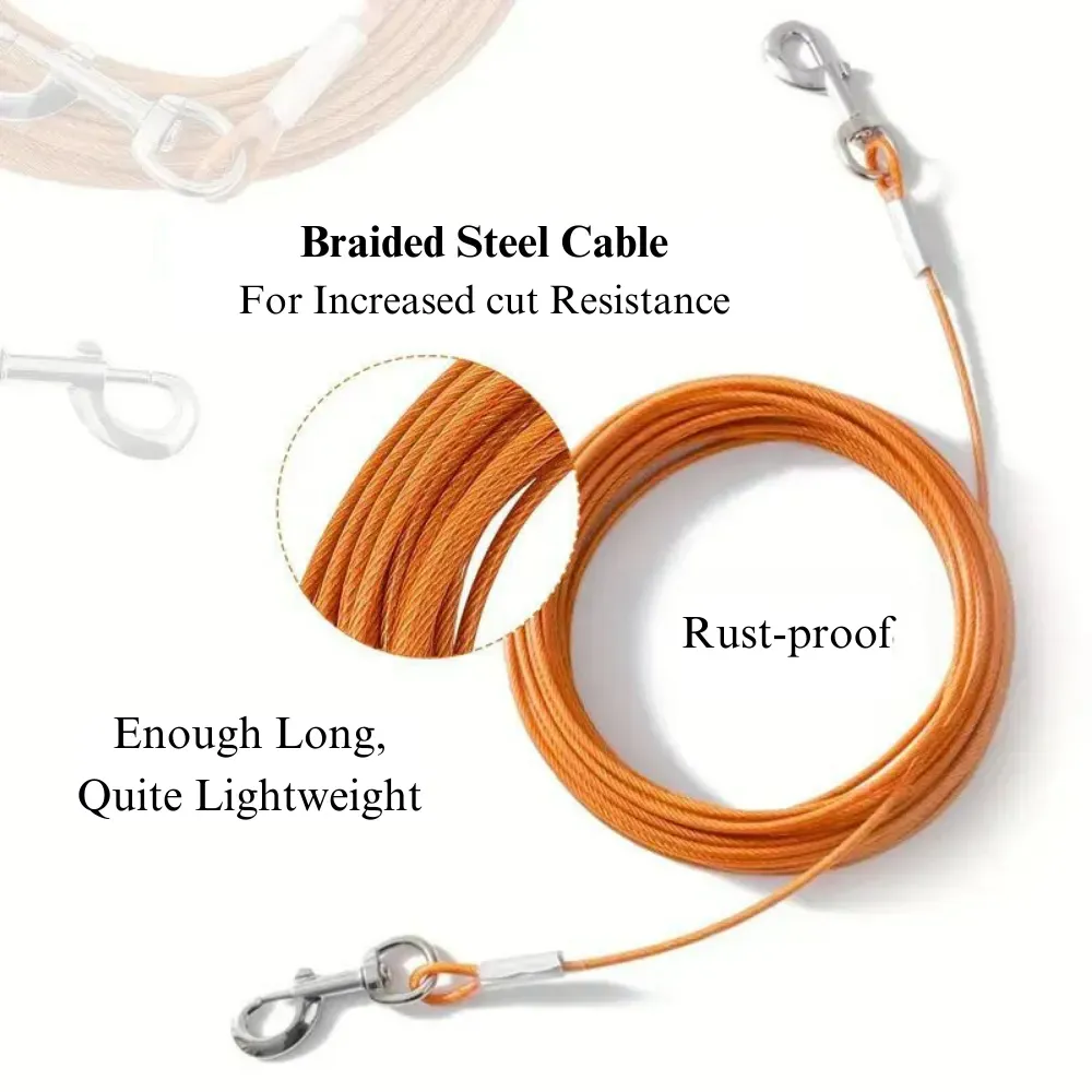 Dual Head Design Heavy Duty Steel Wire Dog Tie Out Leash, 0.1 Thickness