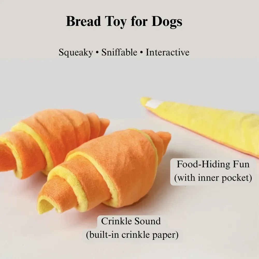 Squeaky Dog Toy Interactive Treat Puzzle Crinkle Croissant Toy