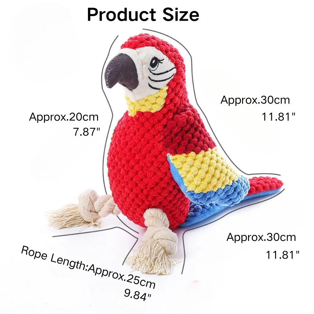 Chew Resistant Plush Parrot Dog Toy Size