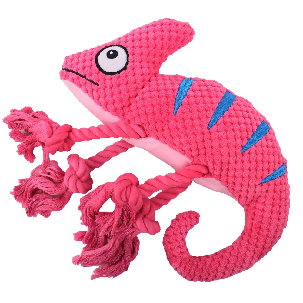 Chameleon Interactive Durable Squeaky Dog Toy Pink