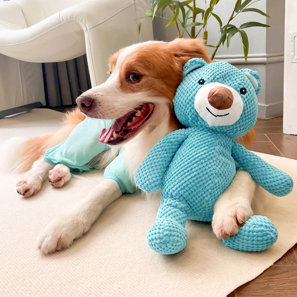 Squeaky Blue Bear Plush Dog Toy_2