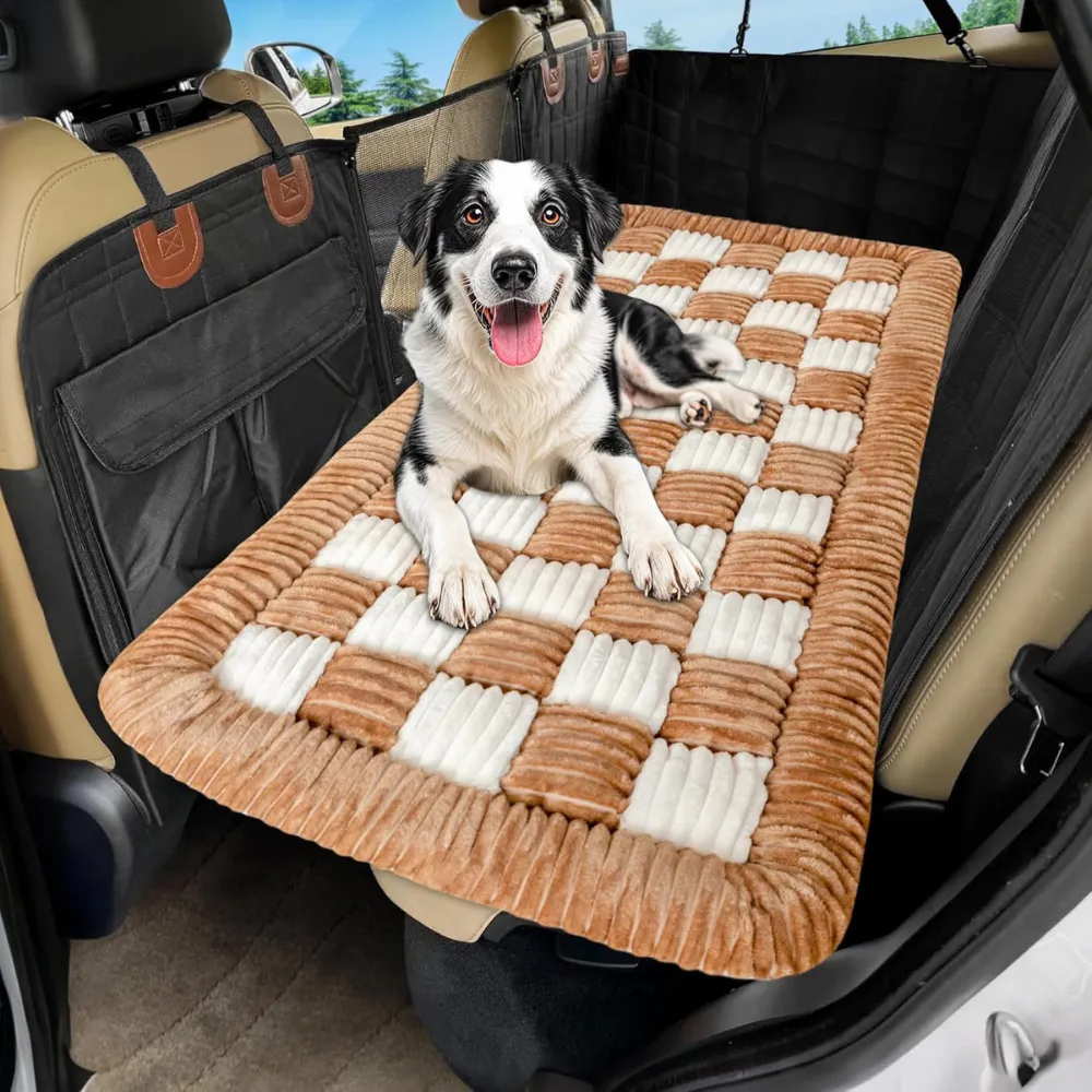 Polyester Fabric Car Rear Seat Pet Mat Brown