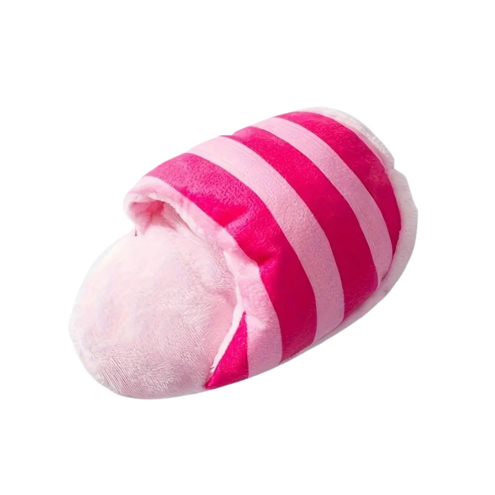 Squeaky Striped Slipper Plush Chew Toy Pink