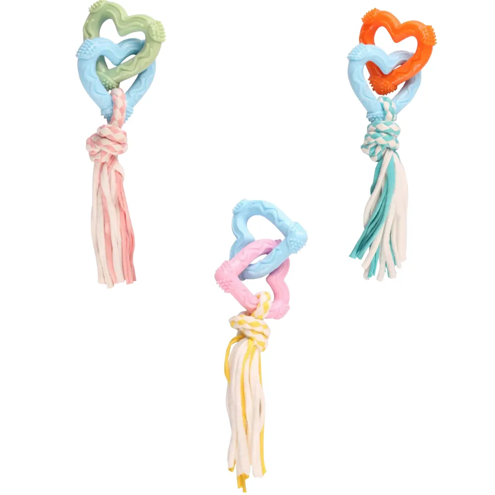 Pet Toy Cotton Rope Heart-Shaped Double Ring Durable Chew and Teething Knot Pet Toy Cotton Rope Heart-Shaped Double Ring Durable Chew and Teething Knot