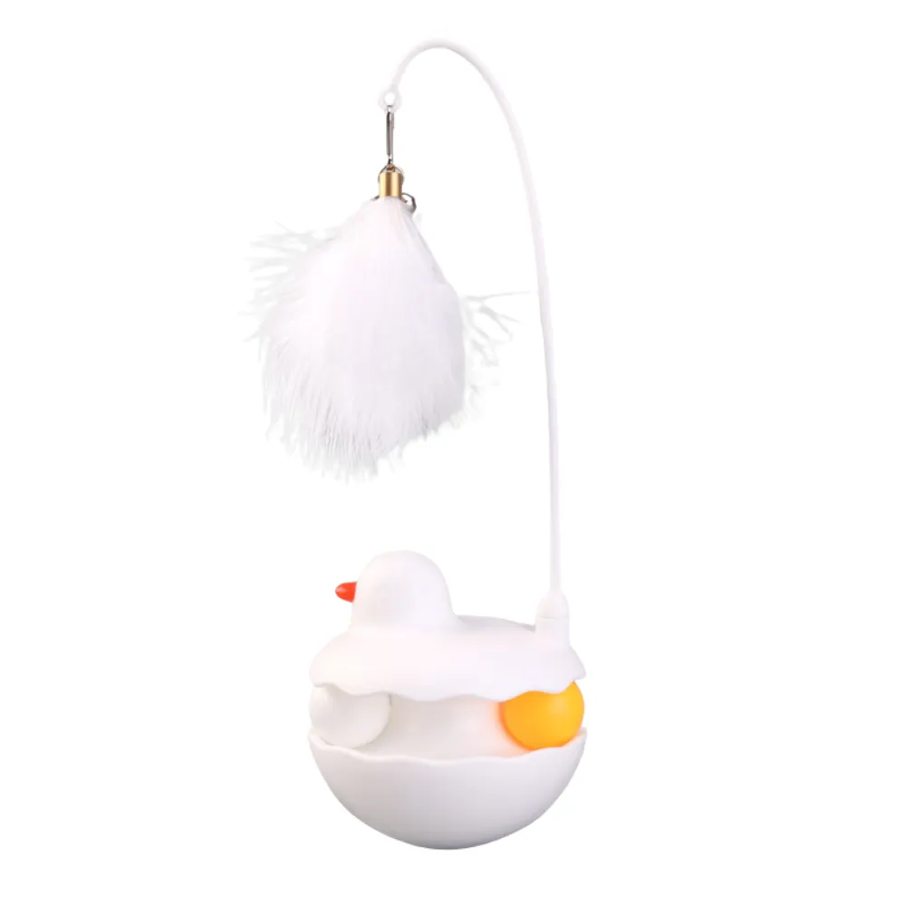 Duck ABS Tower Track Ball Cat Toy with Teaser Wand White