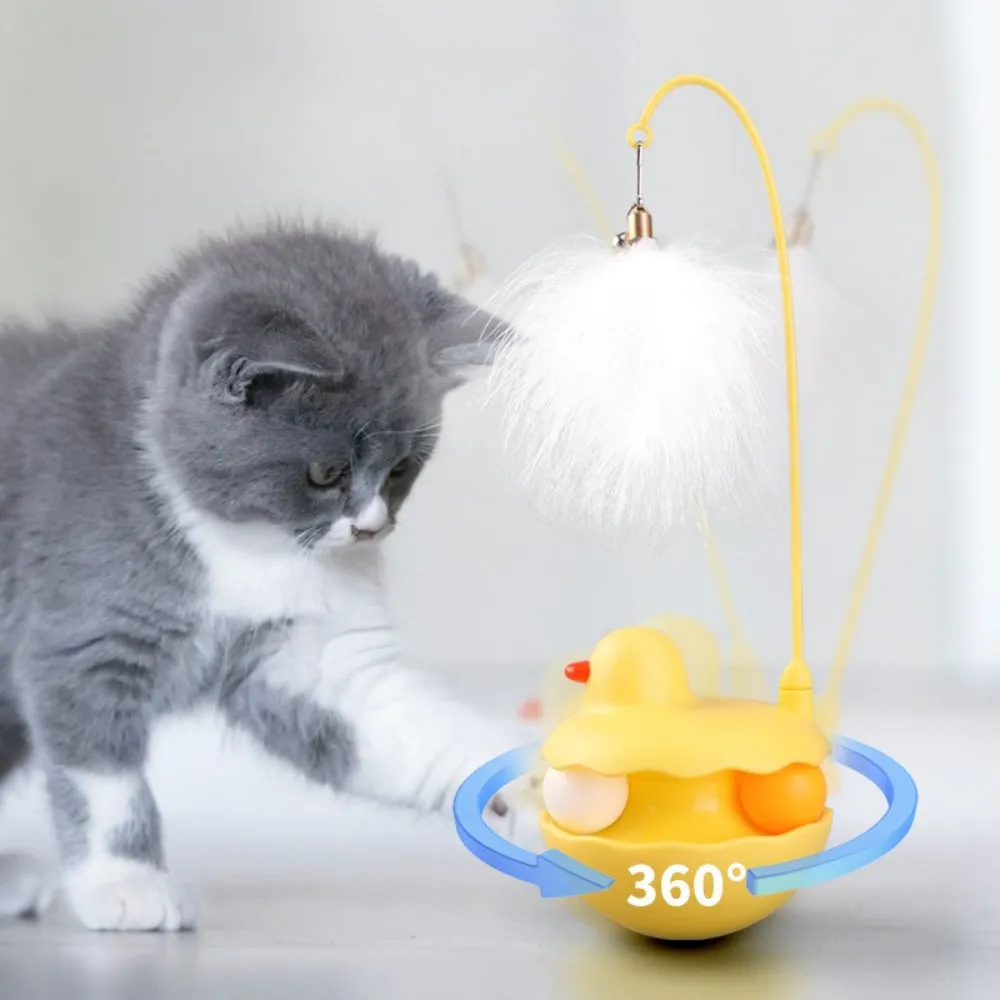 Duck ABS Tower Track Ball Cat Toy with Teaser Wand_3